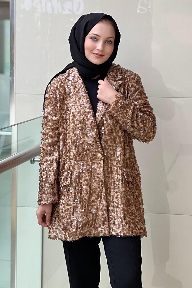 سترة شبكية مطرزة بالترتر اللامع - 1