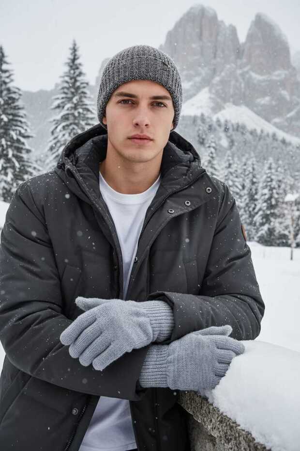 Men's Gloves Winter Knitted Gray Gloves