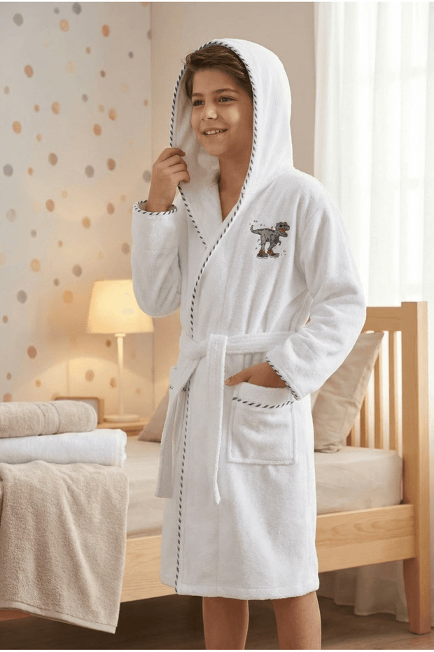 Bambu Nakışlı Garson Boy Bornoz - Dino - 2