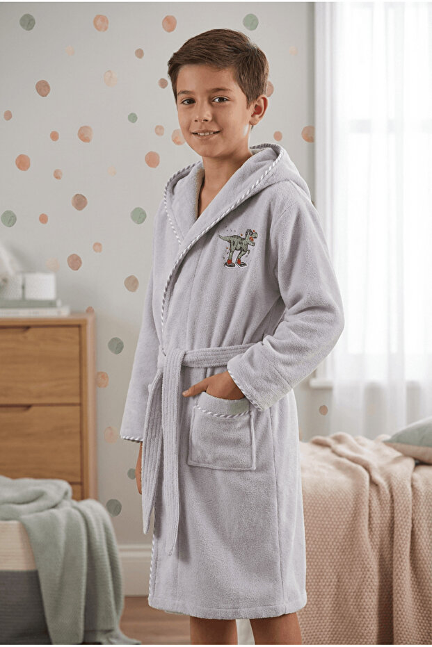 Bambu Nakışlı Garson Boy Bornoz - Dino - 1