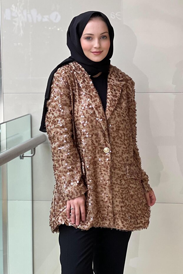 سترة شبكية مطرزة بالترتر اللامع - 3