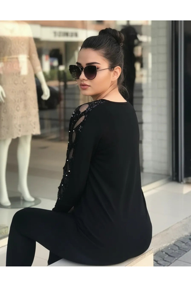 Kolları Lazer Kesim Pullu Bluz - 2