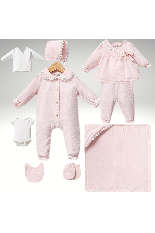 Cotton Dream Pink Muslin Newborn Baby Girl Hospital Exit Set