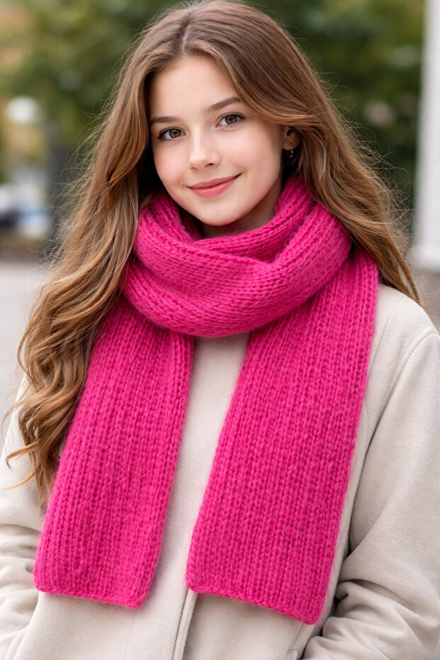 Hand Knitted Moher Wool Yarn Women's Scarf 200 cm
