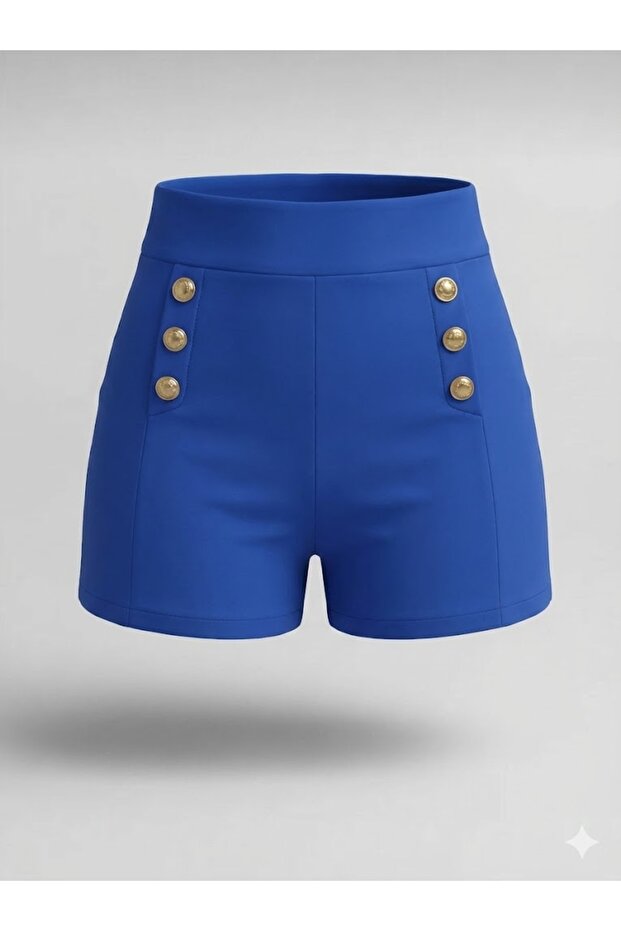Women's Black Scuba Crepe Button Detail Shorts