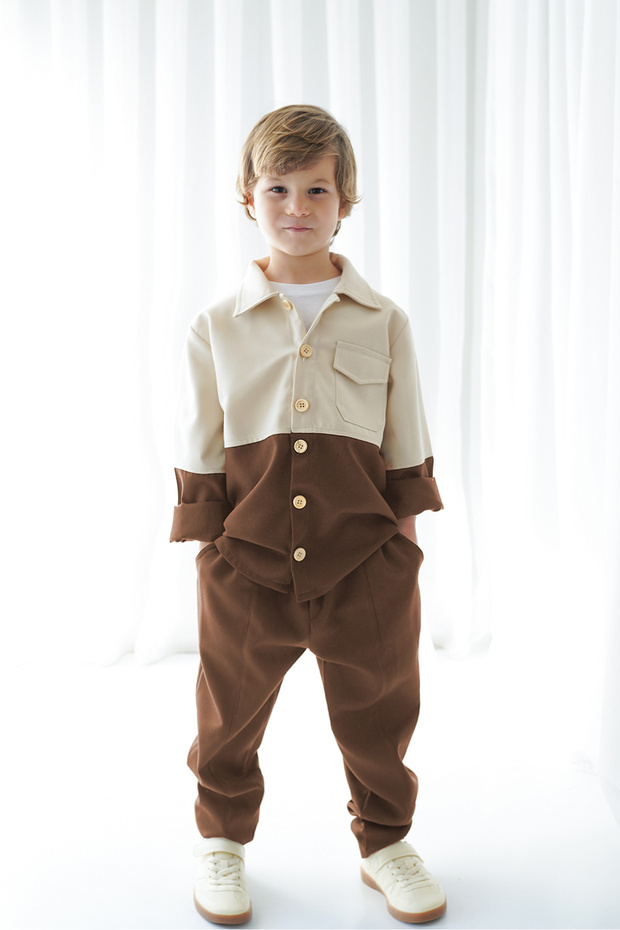 Milky Coffee Cream Retro Jacket - Carrot Pants Set