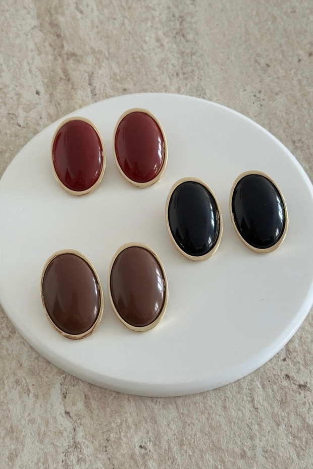 Çelik Siyah Oval Küpe - 2