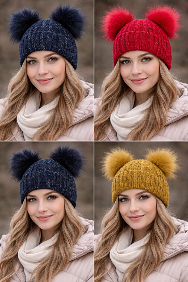 Çift Ponponlu Kadın Bere - 1