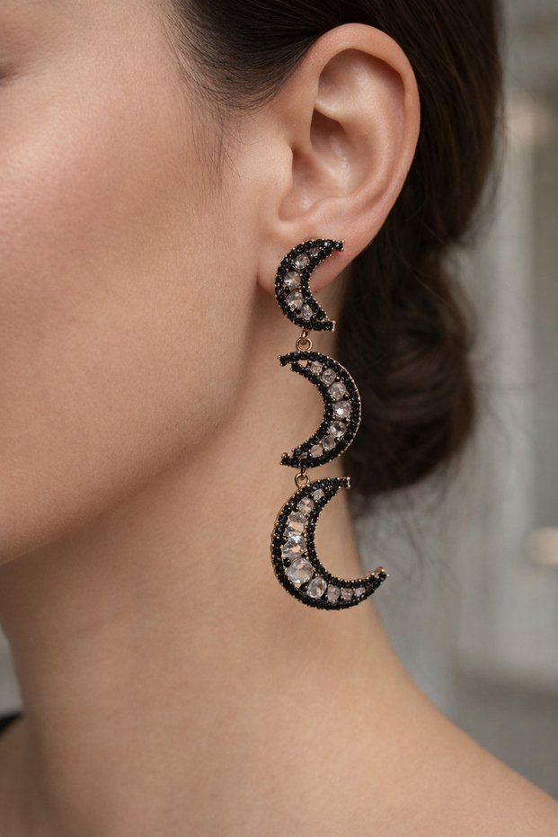 Design Black Zircon Stone Moon Earrings