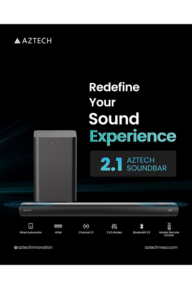 Aztech نظام صوتي 2.1 قناة مع مضخم صوت سلكي بقوة 120 واط وتقنية بلوتوث 5 ...
