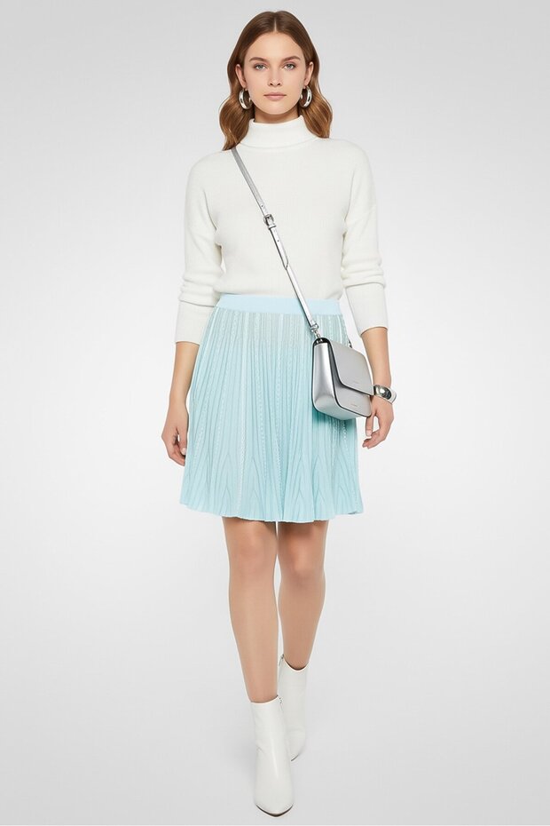 Women Textured Mini Skirt, Turquoise