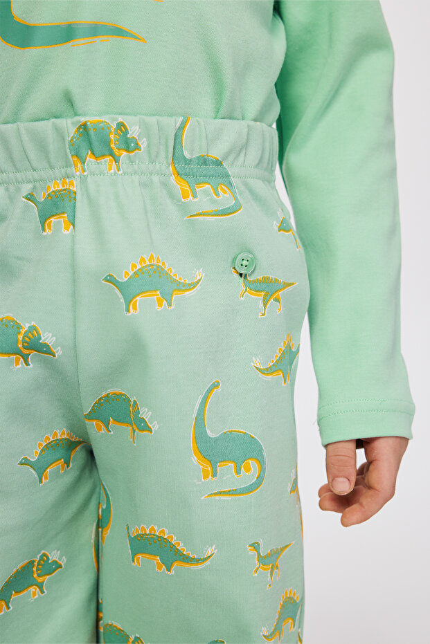 Boy's Dinosaur Patterned Turquoise Pajama Set - 2