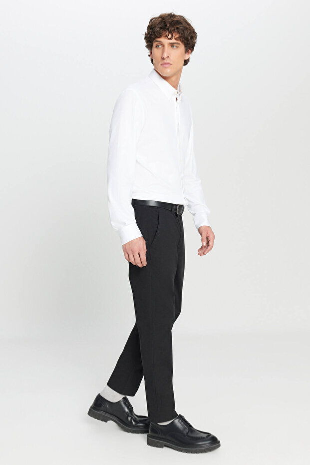 Erkek Siyah Kanvas Diz İzi Yapmayan Slim Fit Dar Kesim Yan Cep Casual Pantolon - 7