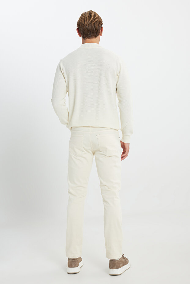 Erkek Ekru Diz İzi Yapmayan 360 Derece Her Yöne Esneyen Rahat Slim Fit Pantolon - 6