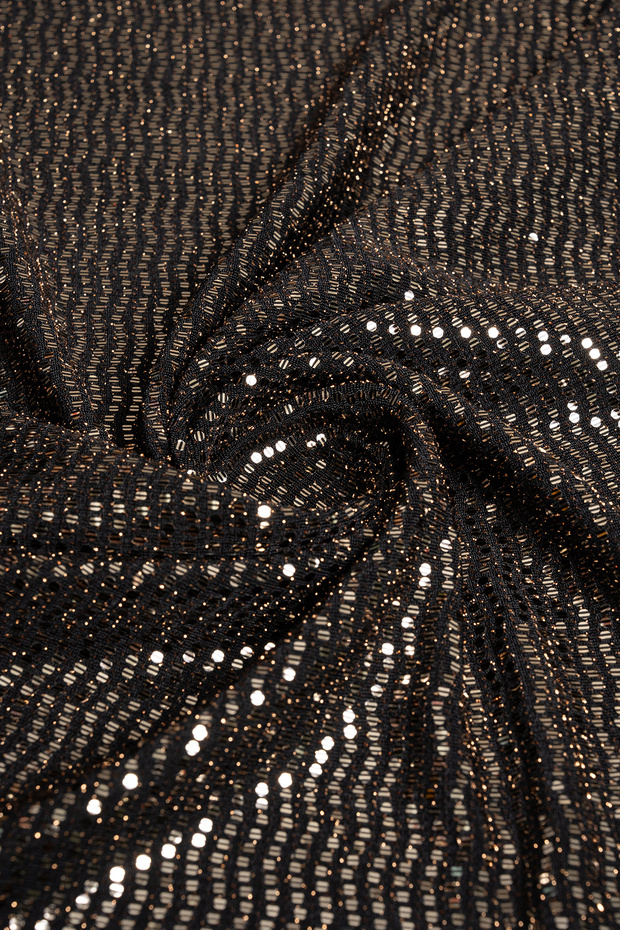 Doremi Black Background and Gold Color Sequin Knitted Evening Dress Fabric