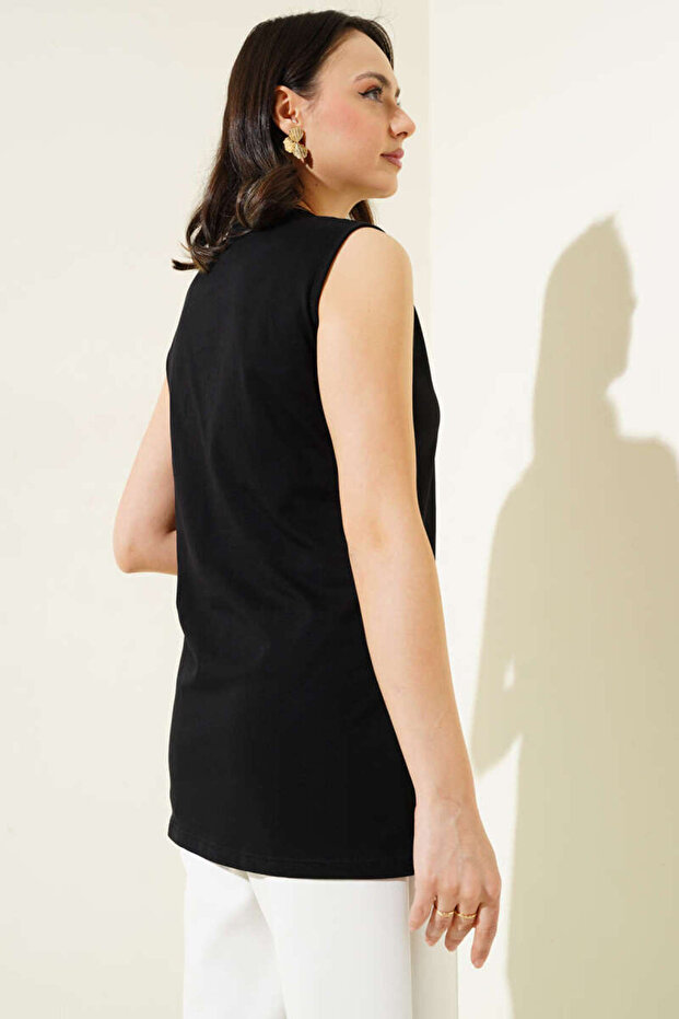 Siyah Basic Sıfır Kol İçlik Tunik - 3