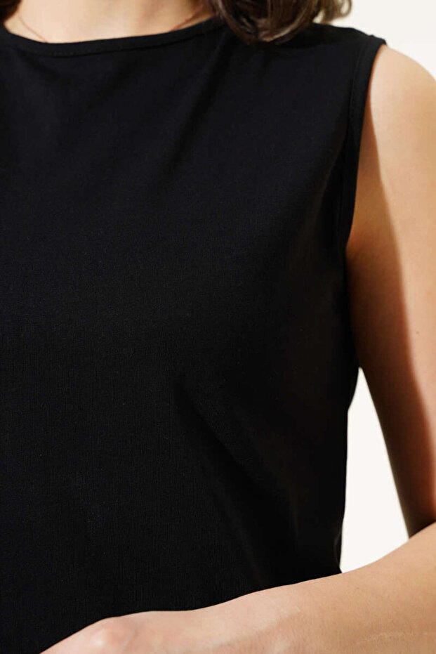 Siyah Basic Sıfır Kol İçlik Tunik - 4