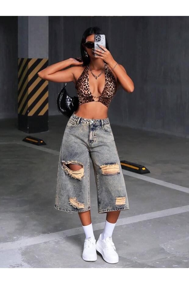 Baggy Denim Bermuda Şort - 5