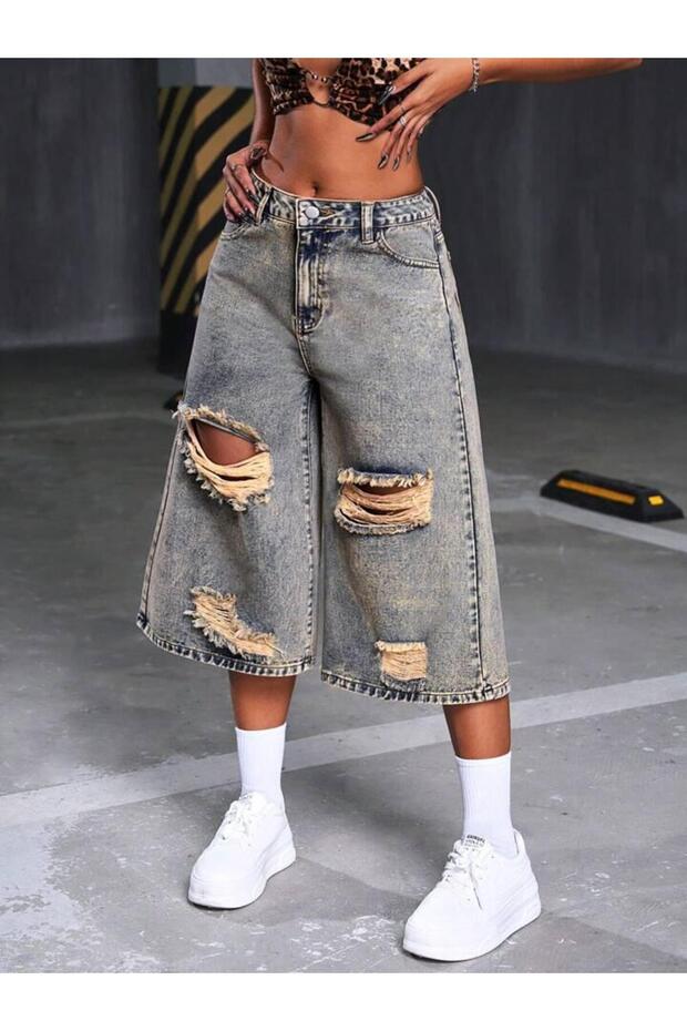 Baggy Denim Bermuda Şort - 4