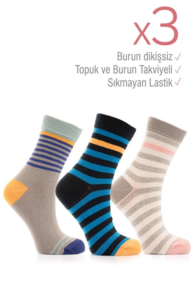3 Pack Striped Socks - 3