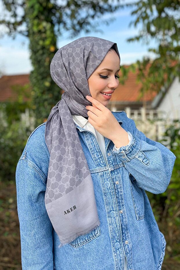 Elegance Monogram Şal - 1090100-971 - Gri - 2