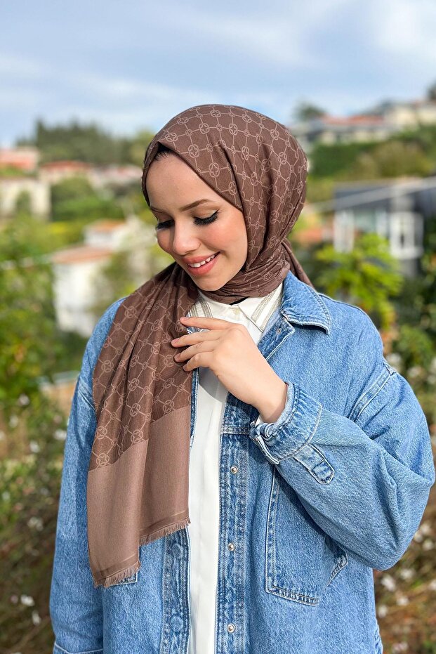 Elegance Monogram Şal - 1090100-932 - Kahverengi - 2