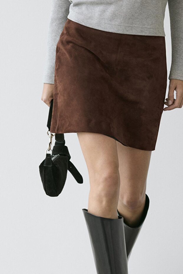 Süet deri mini etek - 2