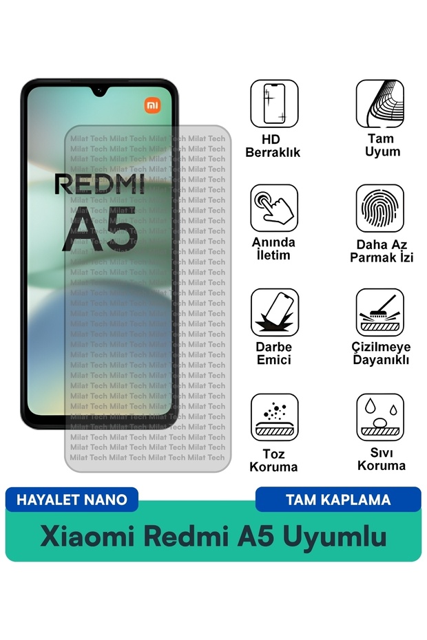 طبقة حماية شاشة Xiaomi Redmi A5 Hayalet Nano هيكل رقيق وسهل التركيب