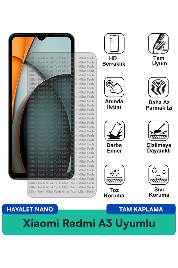 فيلم حماية الشاشة Xiaomi Redmi A3 Hayalet Nano سهل التركيب بدون فقاعات