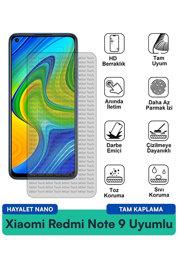 فيلم حماية شاشة Xiaomi Redmi Note 9 Hayalet Nano خالٍ من الفقاعات ومقاوم للبقع