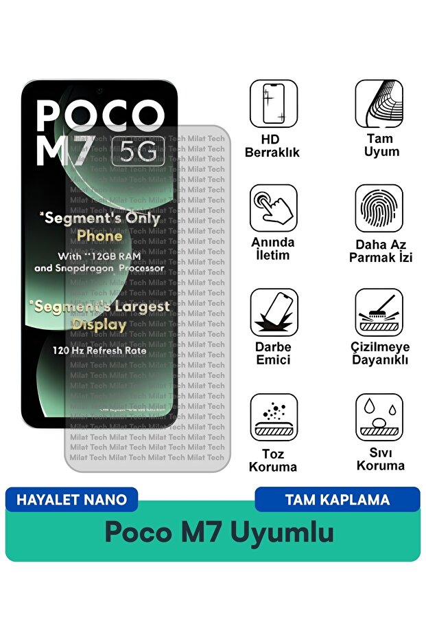 طبقة حماية للشاشة من Poco M7 Hayalet Nano مقاومة للبقع ومضادة للخدش