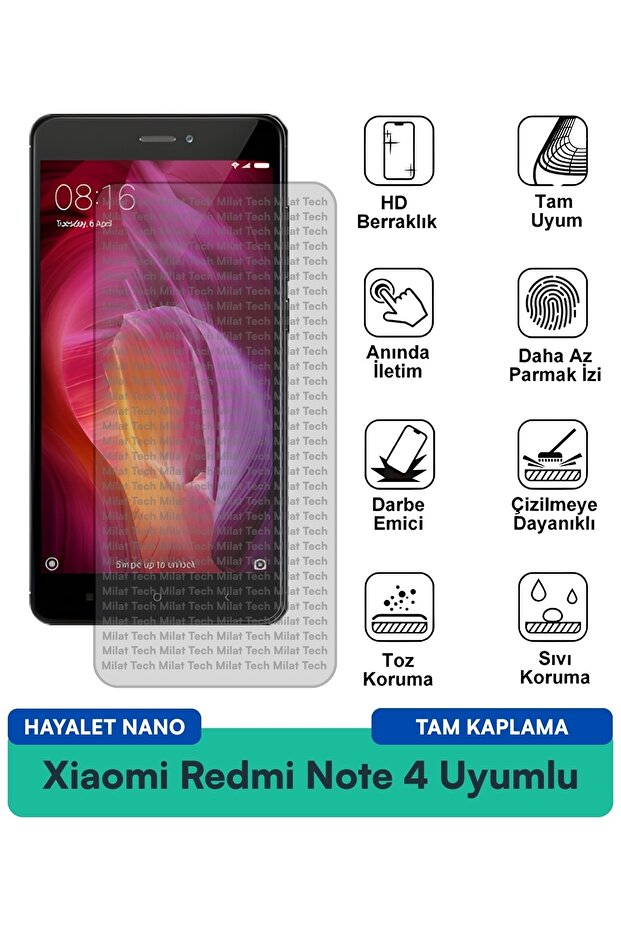 طبقة حماية شاشة Xiaomi Redmi Note 4 Hayalet Nano هيكل رقيق وسهل التركيب