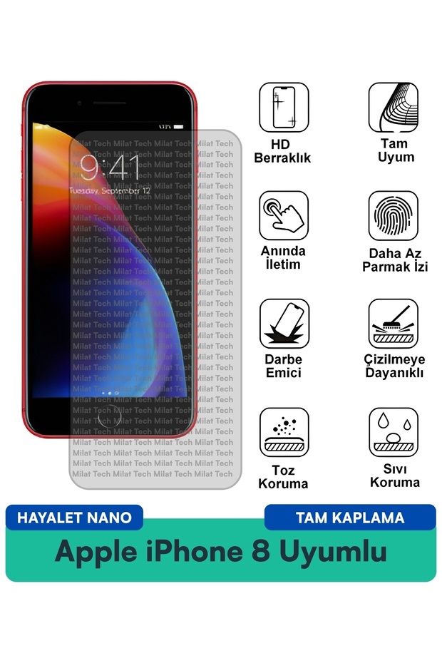 طبقة حماية شاشة Apple iPhone 8 Ghost Nano هيكل رقيق وسهل التركيب