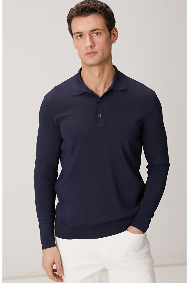 Lacivert Polo Yaka Kazak - 2