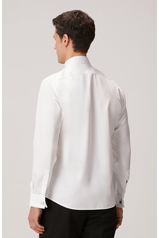 Non-Iron Beyaz Saten Gömlek - 4