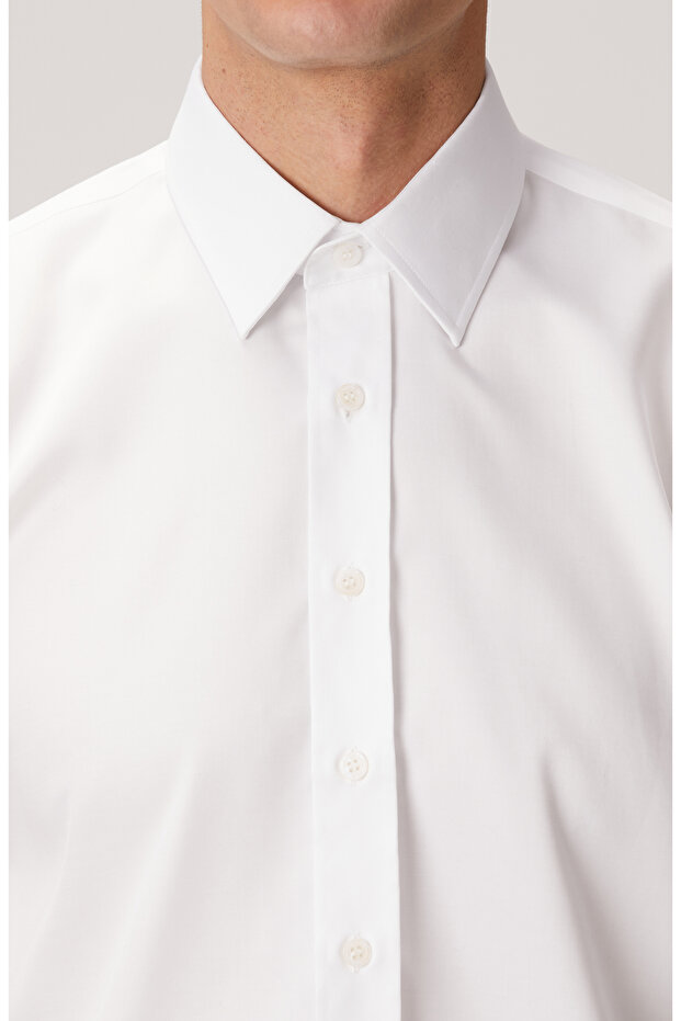 Non-Iron Beyaz Saten Gömlek - 6