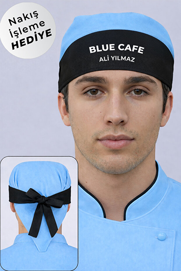 Name Embroidered Black Blue Kitchen Chef Bandana Cook Bandana
