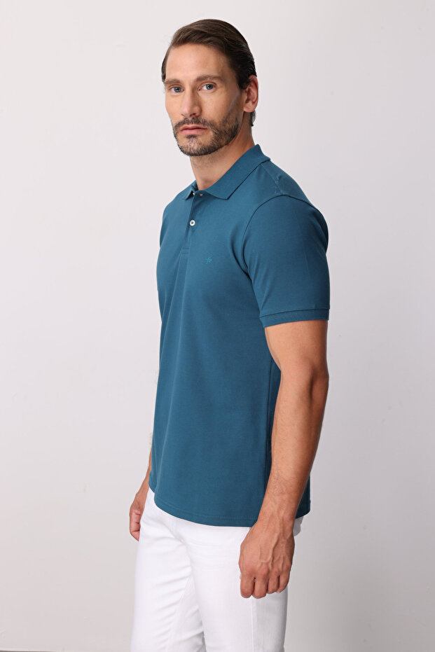 Men's Petrol Modernfit / Slim Fit Polo Collar T-Shirt