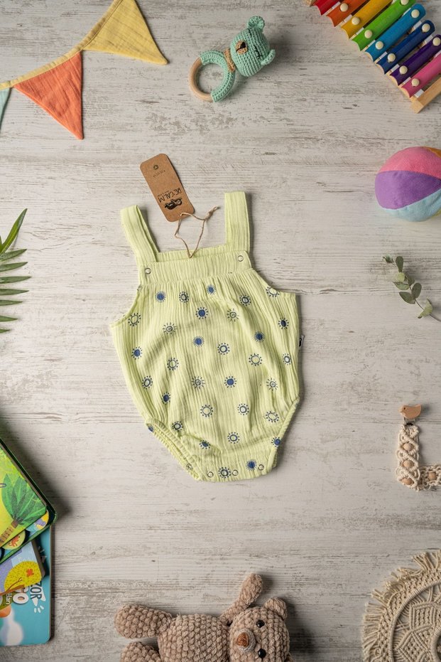 Online - Organic Muslin Baby Strap Bodysuit Printed - Unisex - Pistachio Green