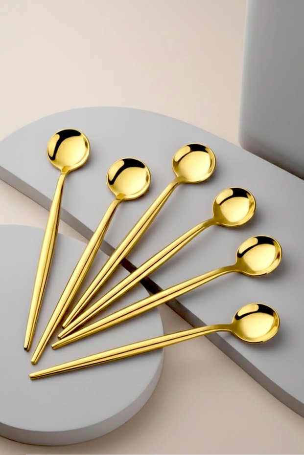 6-Piece Lux Round Gold Teaspoon - Spoon