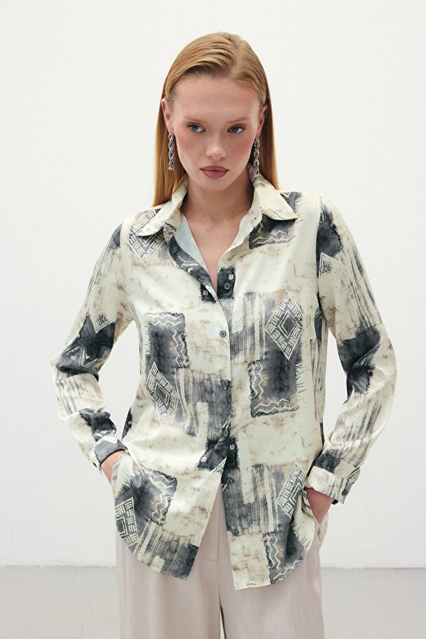 قميص كلاسيكي منقوش - رمادي - 3