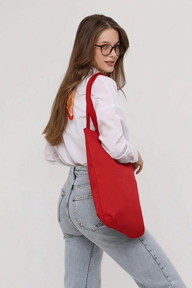 3 Cepli Kırmızı Gabardin Çanta - 8