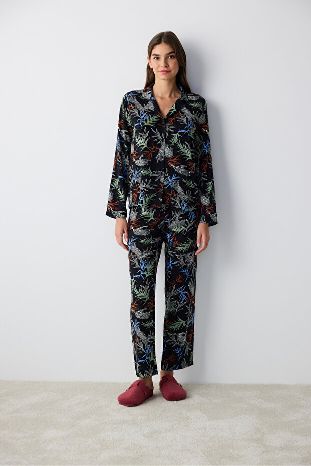 Multi-Colored Dark Front Pants Pajama Set - 2