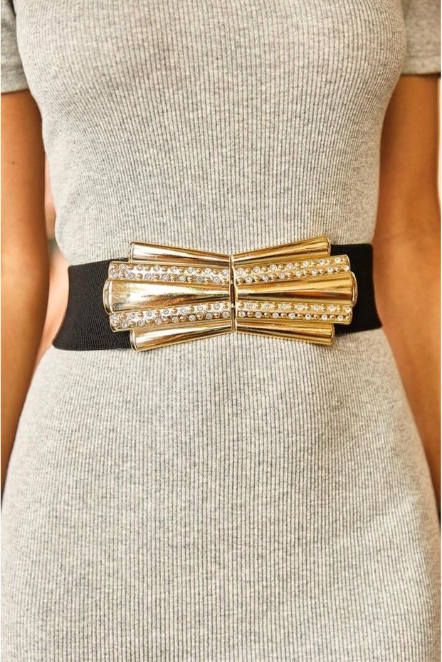 Gold Buckle Elastic Belt Women's Belt Dress Belt Shirt Belt Coat Belt