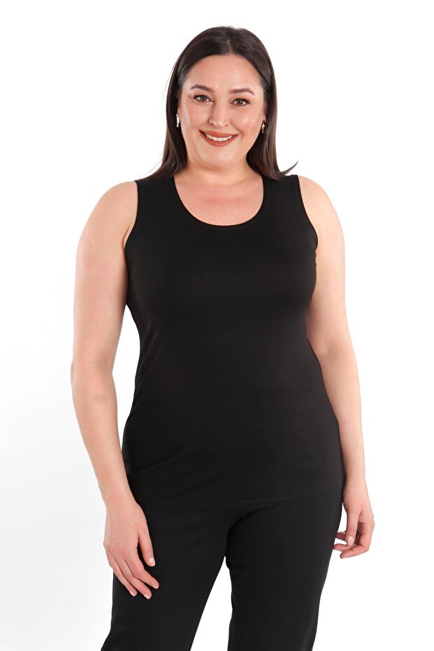 Plus Size Wide Strap Basic Light Black Blouse (T-Shirt) - 5
