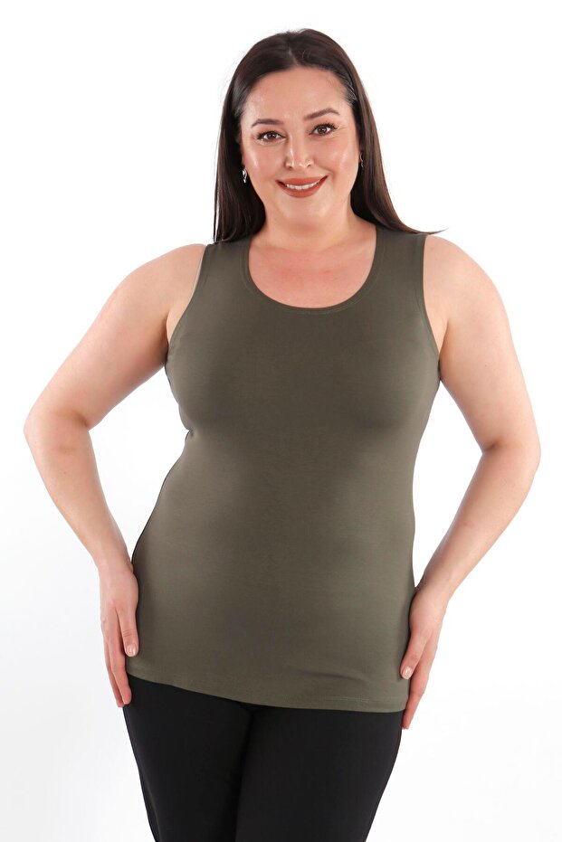 Kadın Haki Geniş Askılı Basıc Bluz - 8