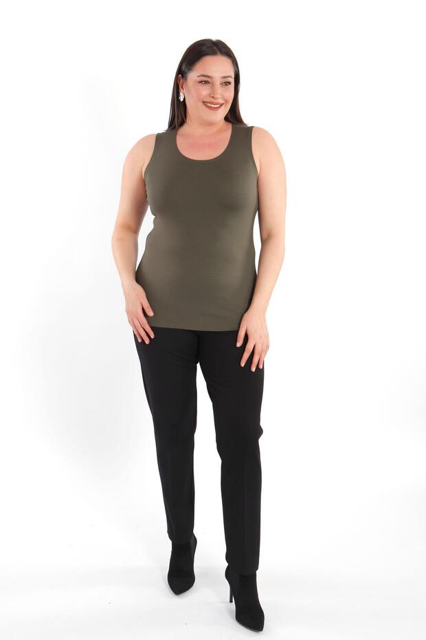 Kadın Haki Geniş Askılı Basıc Bluz - 5