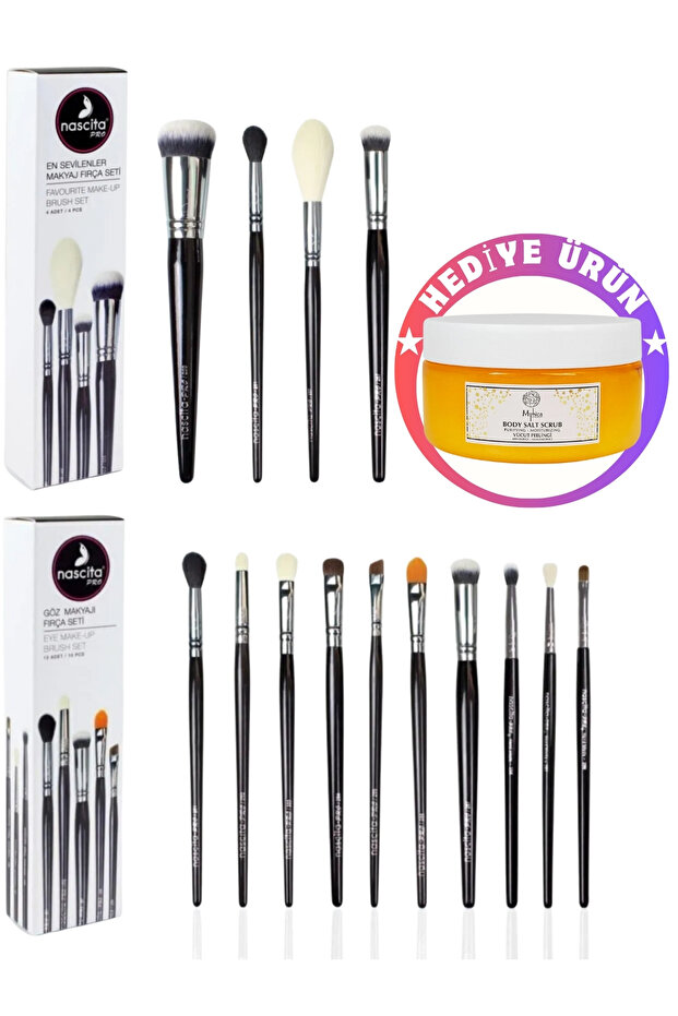 4-Piece Most Favorite Makeup Brush Set + 10-Piece Eye Makeup Brush Set