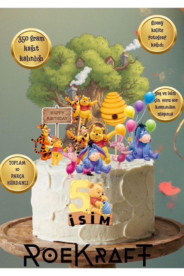 Roekraft Winnie the Pooh Cake Decoration, Shiny Print Winnie the Pooh Set