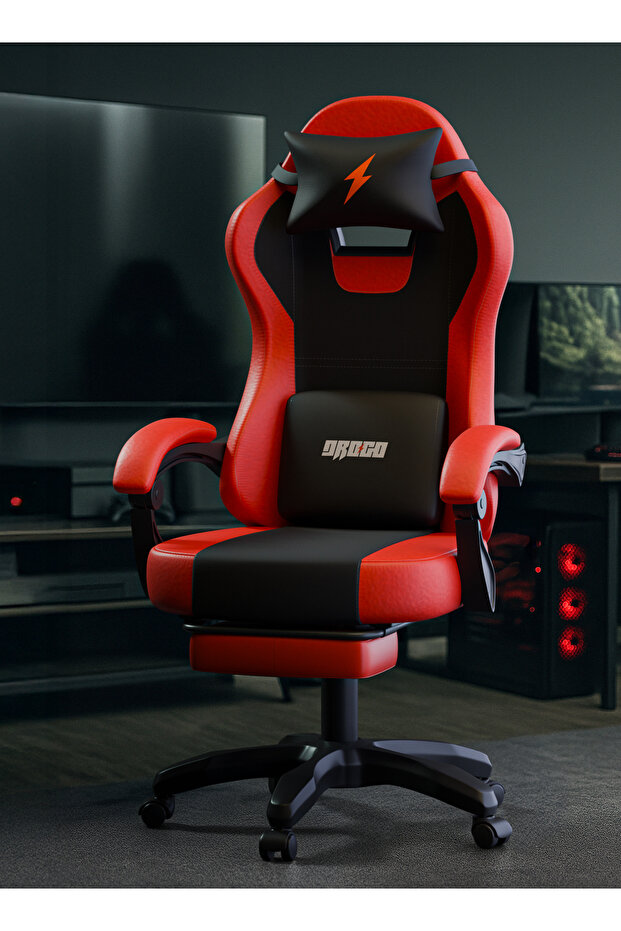 Ergonomic Gaming Chair with Footrest, Adjustable Armrest & Reclining Backrest